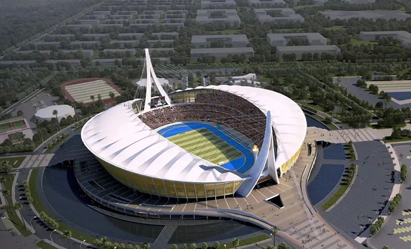 援建柬埔寨體育場 索網張拉圓滿完成