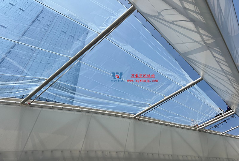 南充萬達項目ETFE膜結構蓋頂天幕工程最新施工進度