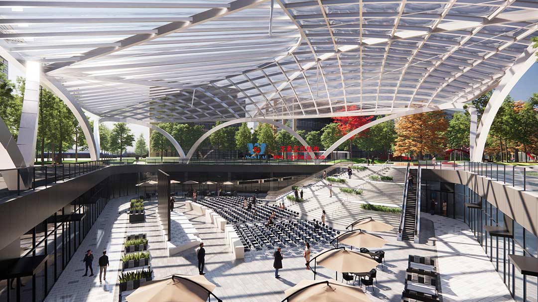 山東高端化工研究院下沉廣場(chǎng)天幕施工邁入關(guān)鍵階段