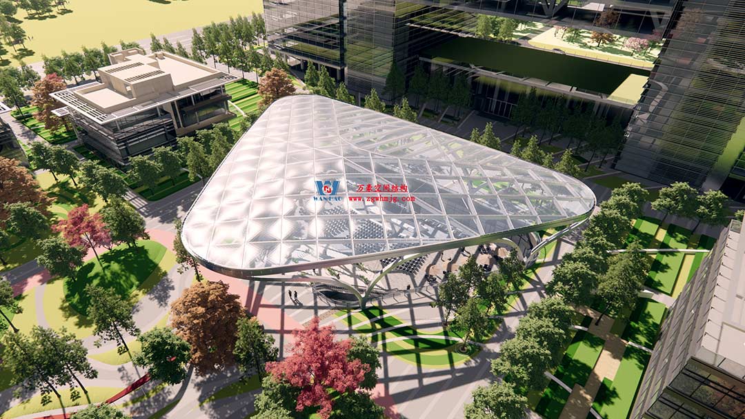 山東高端化工研究院下沉廣場(chǎng)天幕施工邁入關(guān)鍵階段