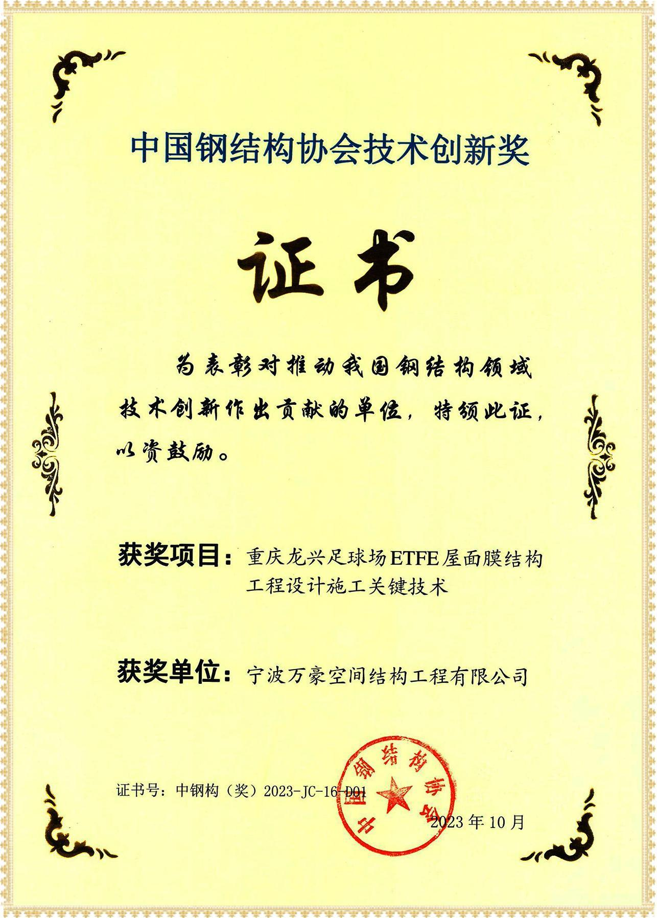 重慶龍興足球場膜結(jié)構(gòu)ETFE屋面膜結(jié)構(gòu)技術(shù)創(chuàng)新獎(jiǎng)